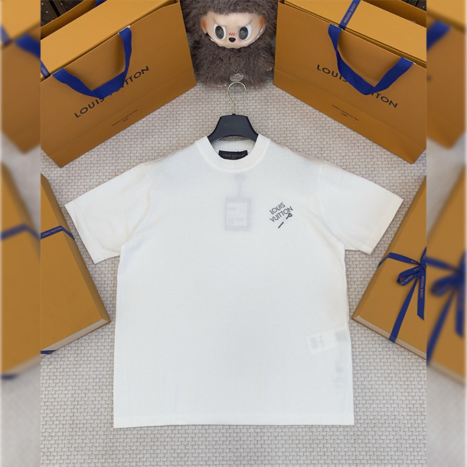 lv louis vuitton logo embroidered t-shirt